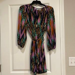 Long sleeve Collective Concepts multicolored dress with cloth belt: size Large: